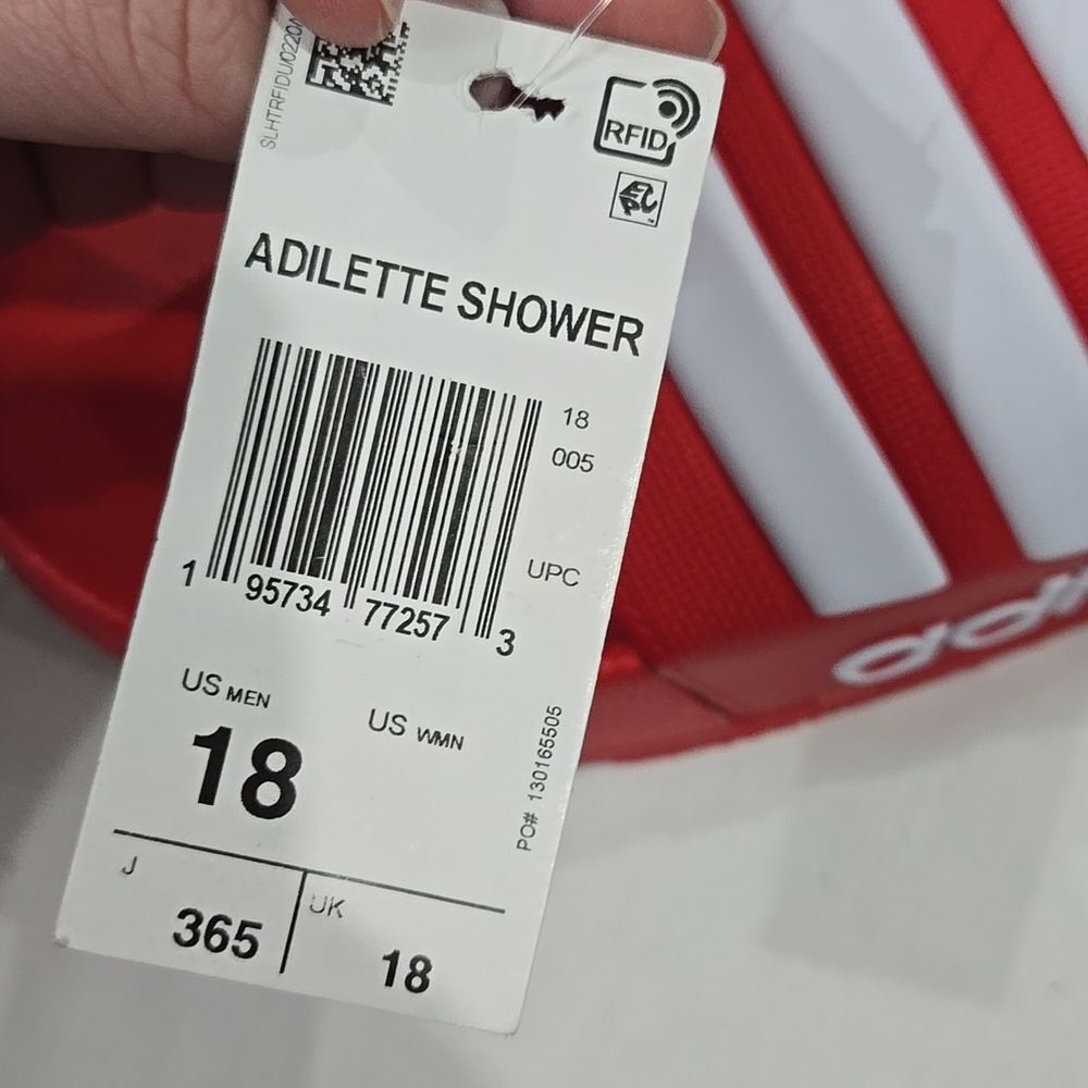 Adidas Adilette slides Shower Bath house men 18 Red And White NWT - Picture 5 of 5